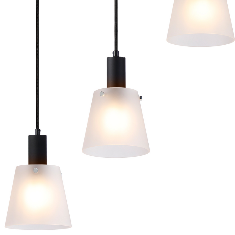 Load image into Gallery viewer, C-Lighting Hektor Linear Pendant With 16cm x 14cm Shade, 5 Light E27, Sand Black/Frosted White Glass Shade - 60884
