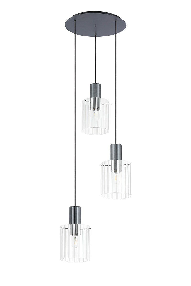 Load image into Gallery viewer, C-Lighting Bridge Ribbed Round Pendant, 3 Light Adjustable E27, Dark Grey/Frosted Wide Line Glass-
