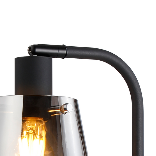 C-Lighting Hektor Table Lamp With 16cm x 14cm Shade, 1 Light E27, Sand Black/Smoke Faded Glass Shade - 60832