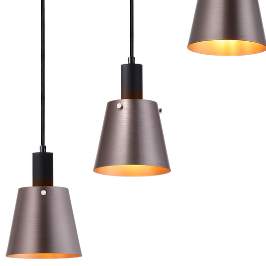 C-Lighting Hektor Linear Pendant With 16cm x 14cm Shade, 5 Light E27, Sand Black/Brown/Copper Metal Shade - 60881