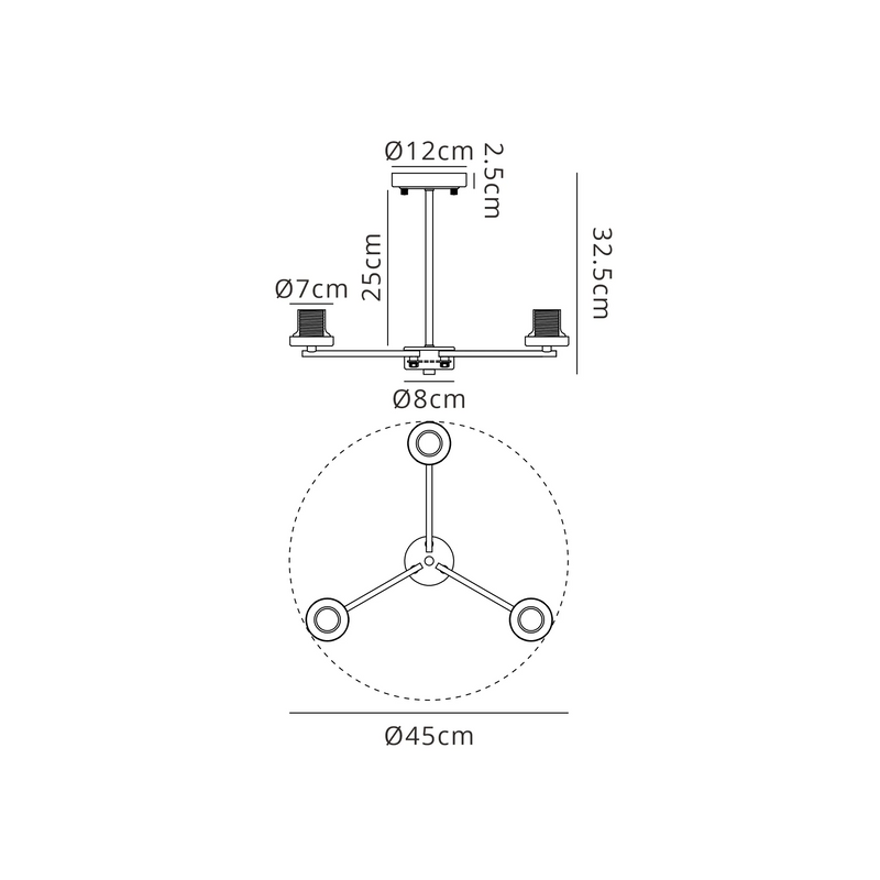 Load image into Gallery viewer, C-Lighting Budapest Satin Black 3 Light Upward Semi Ceiling (FRAME ONLY), Suitable For A Vast Selection Of Glass Shades - 62304
