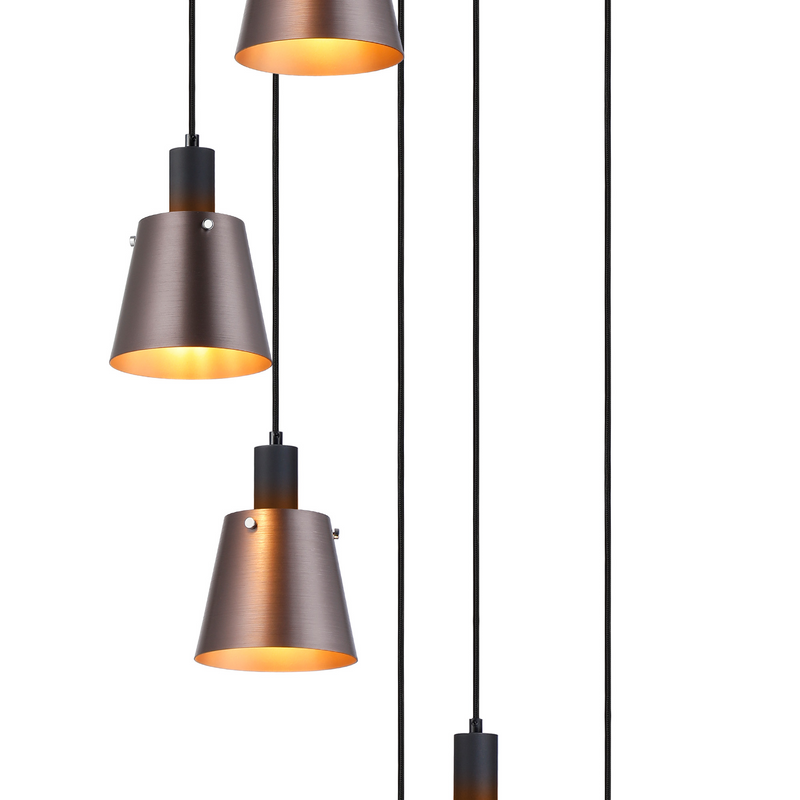 Load image into Gallery viewer, C-Lighting Hektor Round Pendant With 16cm x 14cm Shade, 7 Light E27, Sand Black/Brown/Copper Metal Shade - 60899
