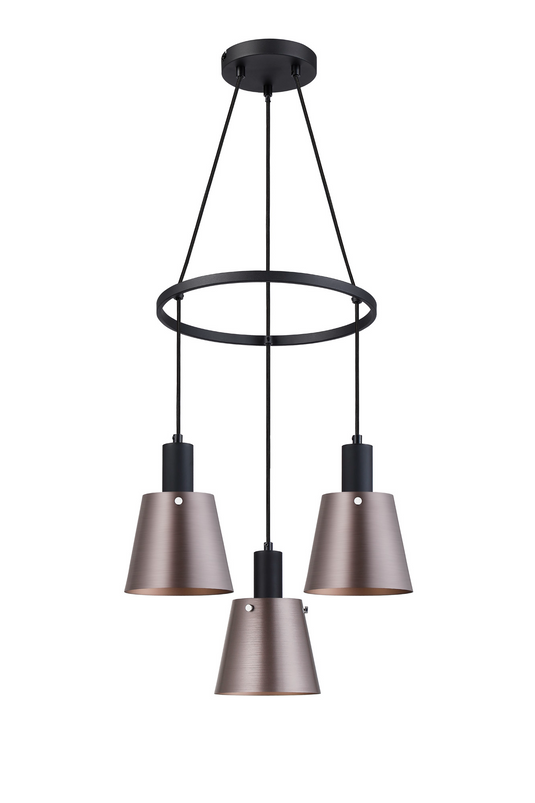 C-Lighting Hektor Ring Pendant With 16cm x 14cm Shade, 3 Light E27, Sand Black/Brown/Copper Metal Shade - 60905