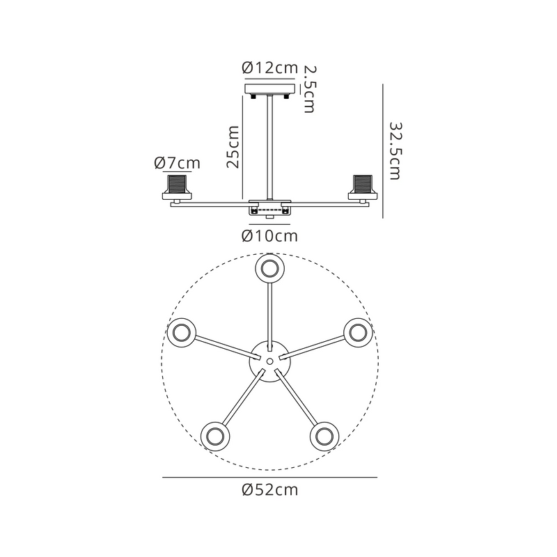 Load image into Gallery viewer, C-Lighting Budapest Satin Black 5 Light Upward Semi Ceiling (FRAME ONLY), Suitable For A Vast Selection Of Glass Shades - 62296
