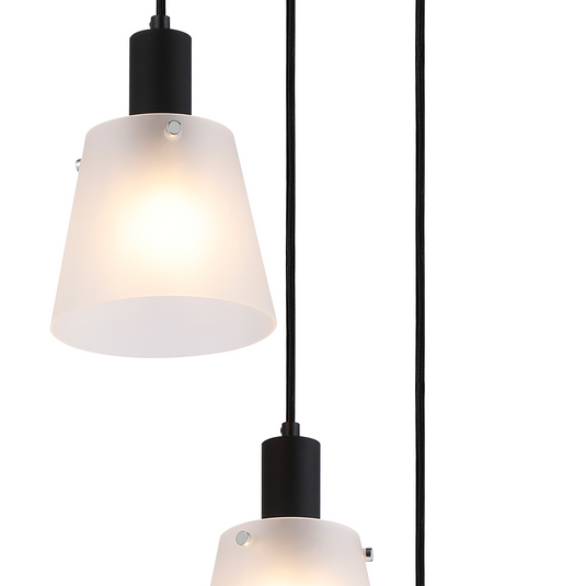 C-Lighting Hektor Round Pendant With 16cm x 14cm Shade, 3 Light E27, Sand Black/Frosted White Glass Shade - 60890