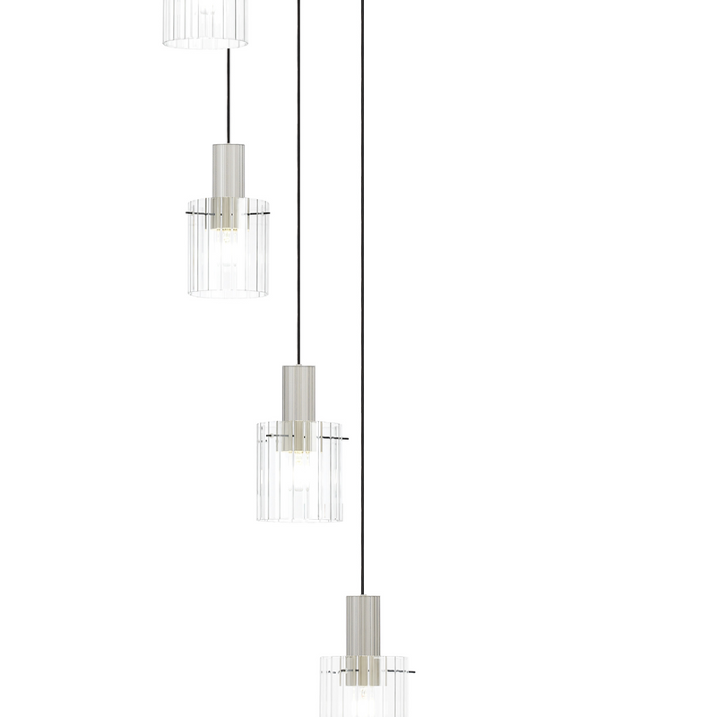 Load image into Gallery viewer, C-Lighting Bridge Ribbed Round Pendant, 9 Light Adjustable E27, Painted Beige/Clear Wide Line Glass -
