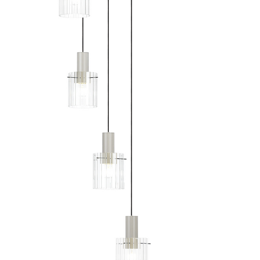 C-Lighting Bridge Ribbed Round Pendant, 9 Light Adjustable E27, Painted Beige/Clear Wide Line Glass -