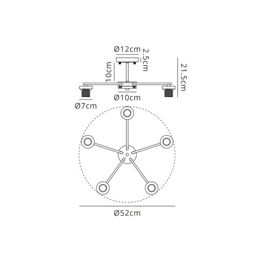 C-Lighting Budapest Satin Black 5 Light Downward Semi Ceiling (FRAME ONLY), Suitable For A Vast Selection Of Glass Shades - 62298