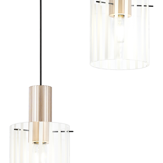 C-Lighting Bridge Ribbed Round Pendant, 3 Light Adjustable E27, Light Gold/Frosted Wide Line Glass-