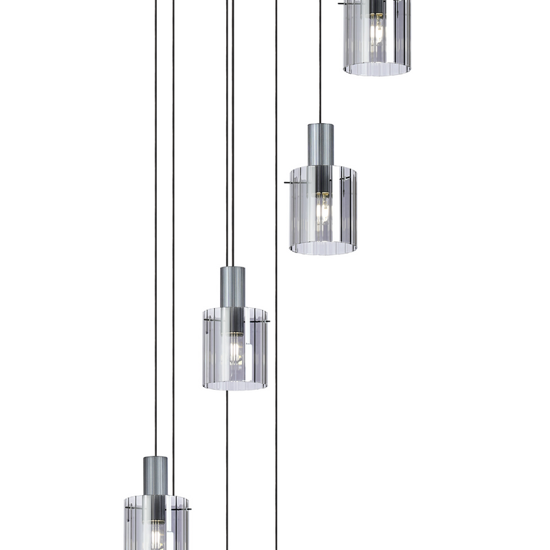 Load image into Gallery viewer, C-Lighting Bridge Ribbed Round Pendant, 9 Light Adjustable E27, Dark Grey/Smoke Wide Line Glass -
