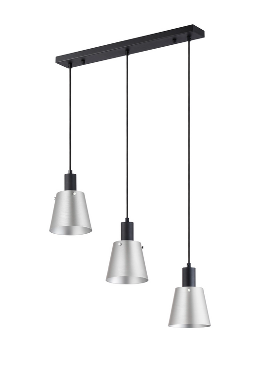 C-Lighting Hektor Linear Pendant With 16cm x 14cm Shade, 3 Light E27, Sand Black/Light Grey/Silver Metal Shade  - 60877