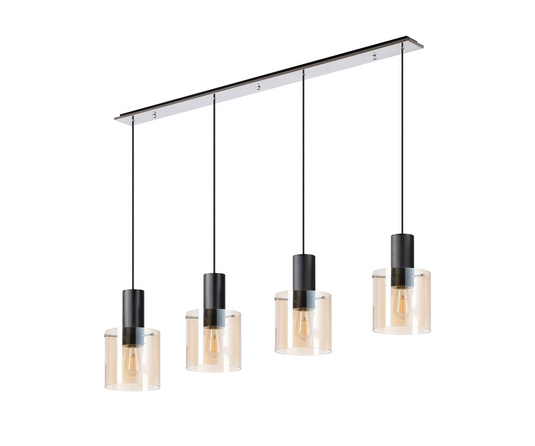 C-Lighting Bridge Linear Pendant, 4 Light Adjustable E27, Black/Polished Chrome/Amber Glass - 61049