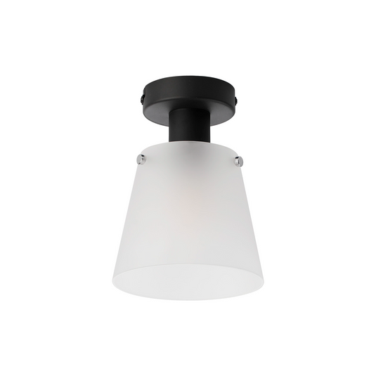 C-Lighting Hektor Ceiling Light With 16cm x 14cm Shade, 1 Light E27, Sand Black/Frosted White Glass Shade - 60849