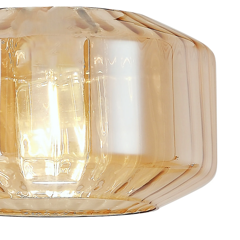 Load image into Gallery viewer, C-Lighting Budapest 300mm x 165mm Amber Plated Chamfered Round Rippled Glass Shade - 57095
