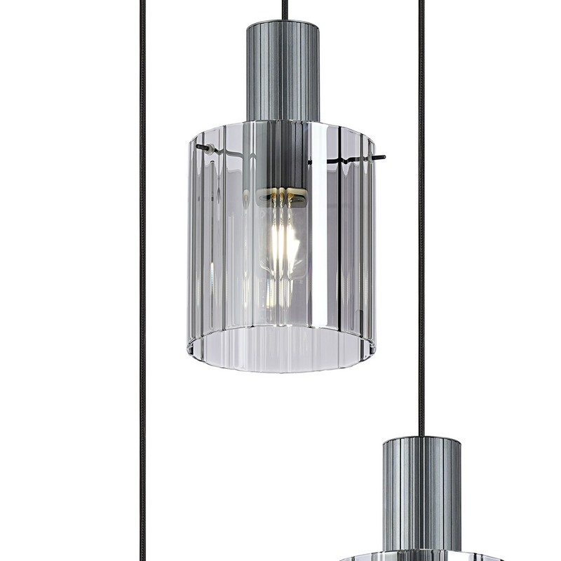 Load image into Gallery viewer, C-Lighting Bridge Ribbed Round Pendant, 3 Light Adjustable E27, Dark Grey/Smoke Wide Line Glass-
