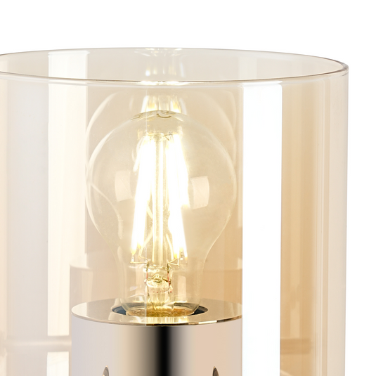 C-Lighting Bridge Table Lamp, 1 Light Table Lamp E27, Polished Nickel/Black/Amber Glass - 61017
