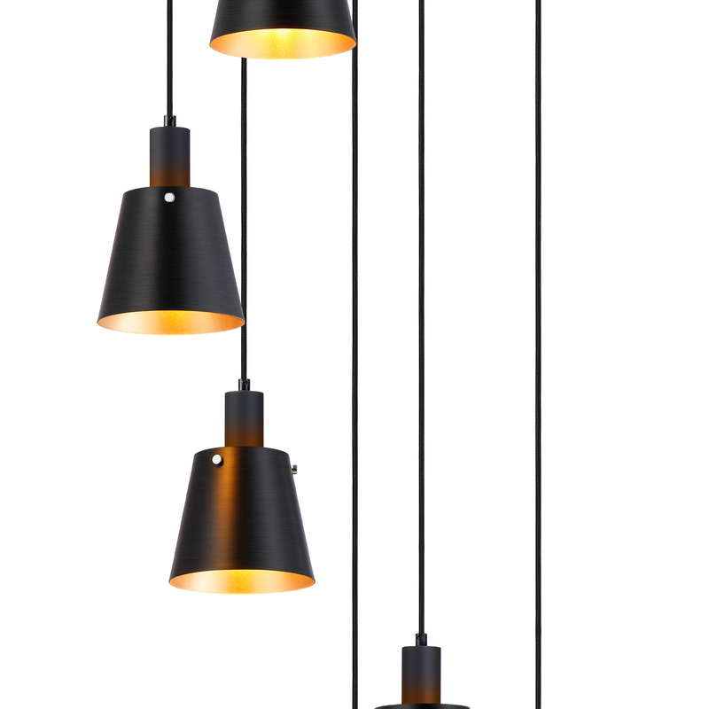 Load image into Gallery viewer, C-Lighting Hektor Round Pendant With 16cm x 14cm Shade, 7 Light E27, Sand Black/Black/Gold Metal Shade - 60898
