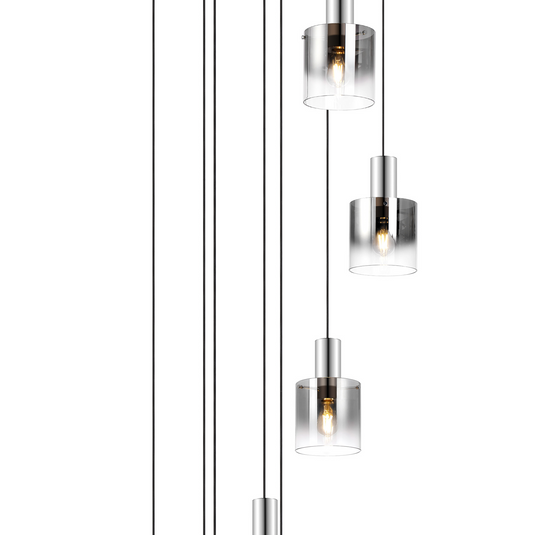 C-Lighting Bridge Round Pendant, 9 Light E27, Polished Nickel/Black/Smoke Fade Glass Item Weight: 20.3kg - 61045