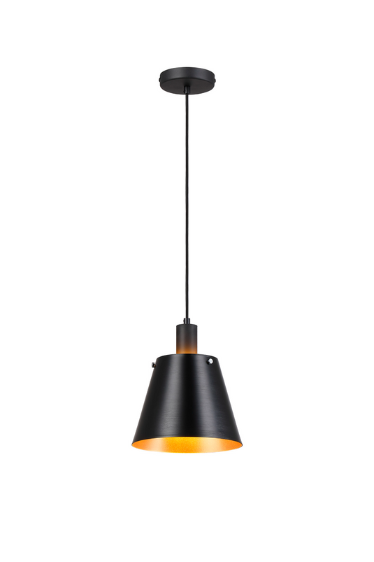 C-Lighting Hektor Single Pendant With 23cm x 18cm Shade, 1 Light E27, Sand Black/Black/Gold Metal Shade  - 60871