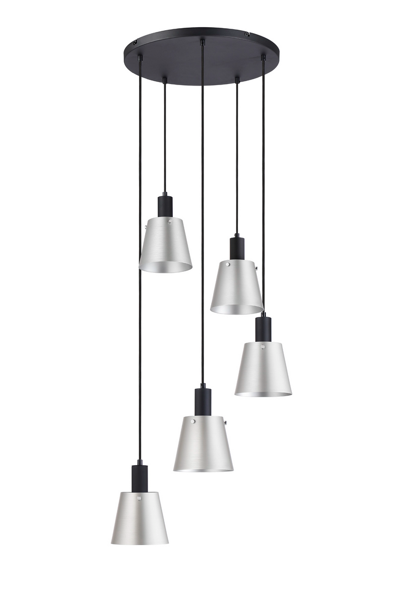 Load image into Gallery viewer, C-Lighting Hektor Round Pendant With 16cm x 14cm Shade, 5 Light E27, Sand Black/Light Grey/Silver Metal Shade - 60895
