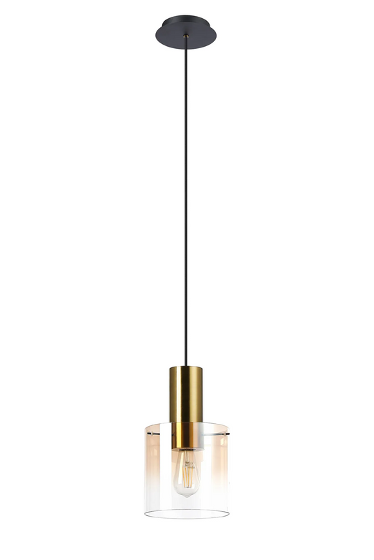 C-Lighting Bridge 20cm Single Pendant, 1 Light Adjustable E27, Brass/Amber Fade Glass -