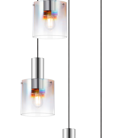 C-Lighting Bridge Round Pendant, 5 Light E27, Polished Nickel/Black/Iridescent Fade Glass - 61043