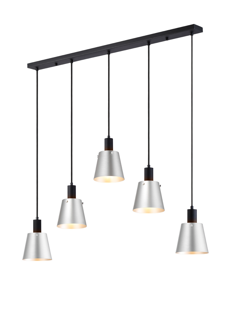 Load image into Gallery viewer, C-Lighting Hektor Linear Pendant With 16cm x 14cm Shade, 5 Light E27, Sand Black/Light Grey/Silver Metal Shade - 60883
