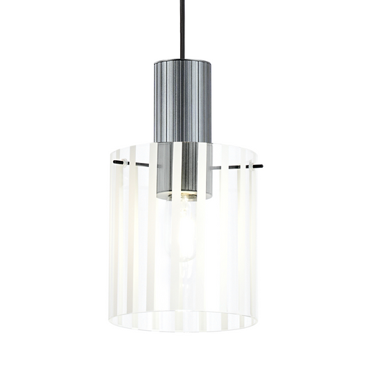 C-Lighting Bridge Ribbed Single Pendant, 1 Light Adjustable E27, Dark Grey/Frosted Wide Line Glass -