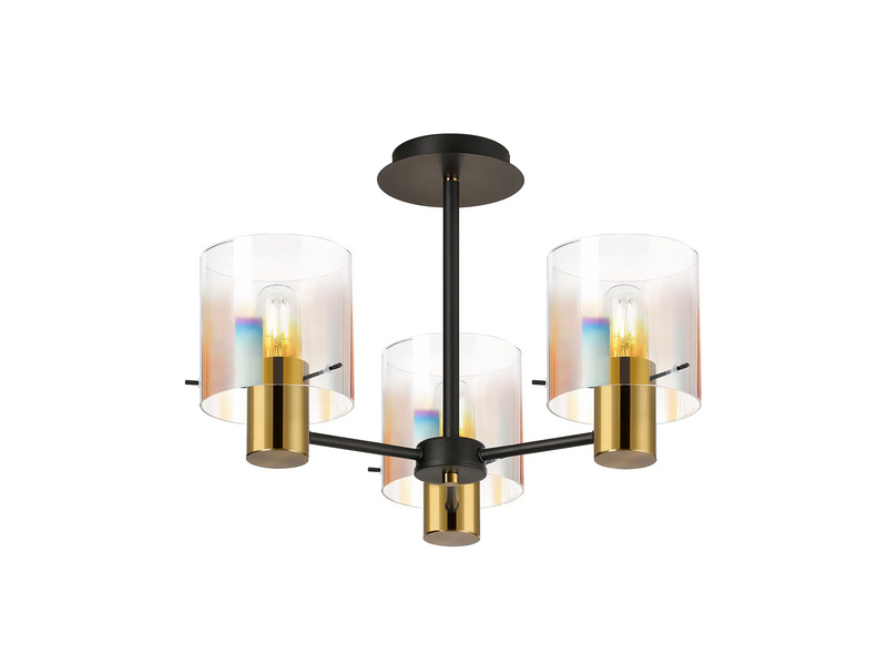 Load image into Gallery viewer, C-Lighting Bridge 54cm Semi Flush Light, 3 x E27, Brass/Sand Black/Iridescent Fade Glass -
