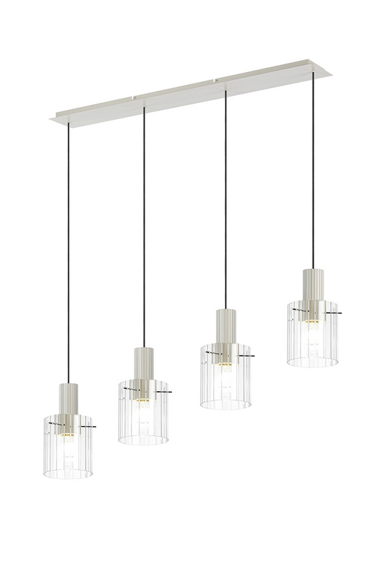 C-Lighting Bridge Ribbed Linear Pendant, 4 Light Adjustable E27, Painted Beige/Clear Wide Line Glass -