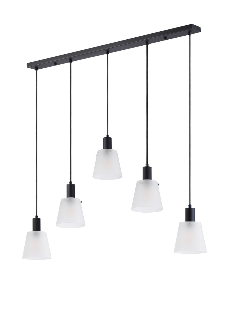 Load image into Gallery viewer, C-Lighting Hektor Linear Pendant With 16cm x 14cm Shade, 5 Light E27, Sand Black/Frosted White Glass Shade - 60884
