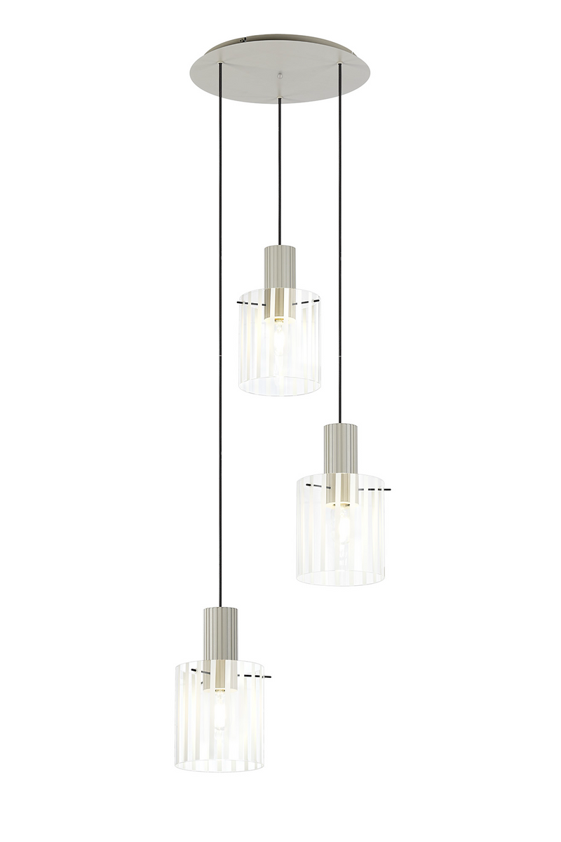 Load image into Gallery viewer, C-Lighting Bridge Ribbed Round Pendant, 3 Light Adjustable E27, Painted Beige/Frosted Wide Line Glass-
