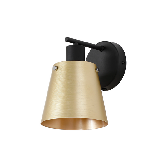 C-Lighting Hektor Wall Light Switched With 16cm x 14cm Shade, 1 Light E27, Sand Black/Brass/Gold Metal Shade - 60823
