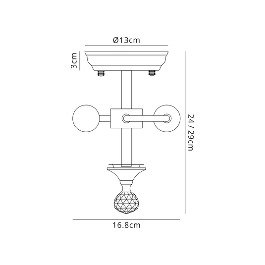 C-Lighting Nash 16.8cm Semi Flush Ceiling Light (FRAME ONLY), 2 x E27, Matt Black - 42468