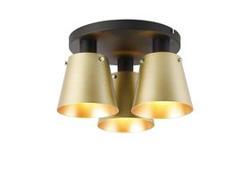 Load image into Gallery viewer, C-Lighting Hektor Round Ceiling Light With 16cm x 14cm Shade, 3 Light E27, Sand Black/Brass/Gold Metal Shade   - 60853
