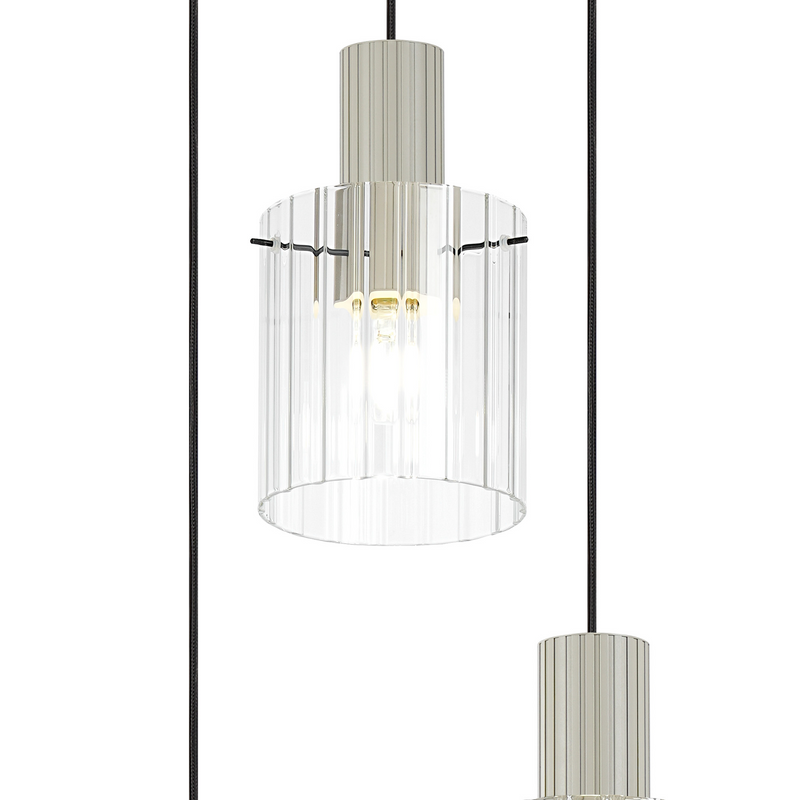 Load image into Gallery viewer, C-Lighting Bridge Ribbed Round Pendant, 3 Light Adjustable E27, Painted Beige/Clear Wide Line Glass-

