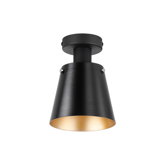 C-Lighting Hektor Ceiling Light With 16cm x 14cm Shade, 1 Light E27, Sand Black/Black/Gold Metal Shade - 60845