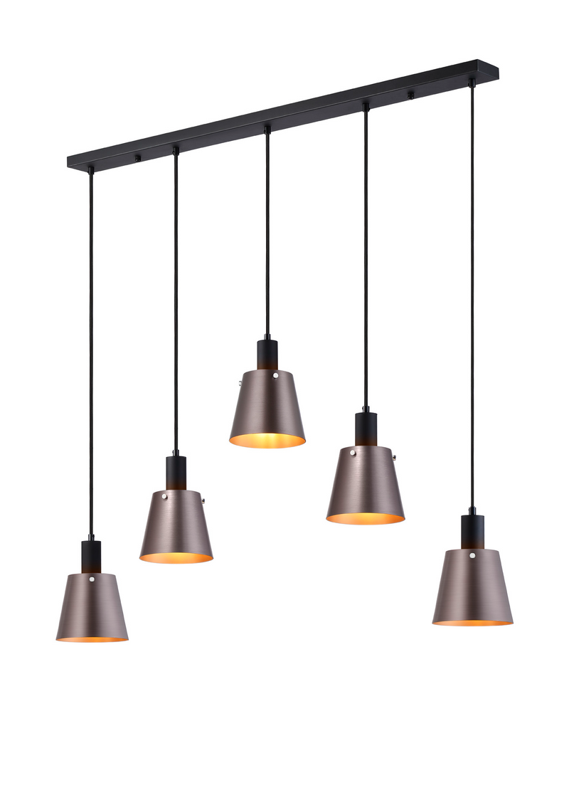 Load image into Gallery viewer, C-Lighting Hektor Linear Pendant With 16cm x 14cm Shade, 5 Light E27, Sand Black/Brown/Copper Metal Shade - 60881
