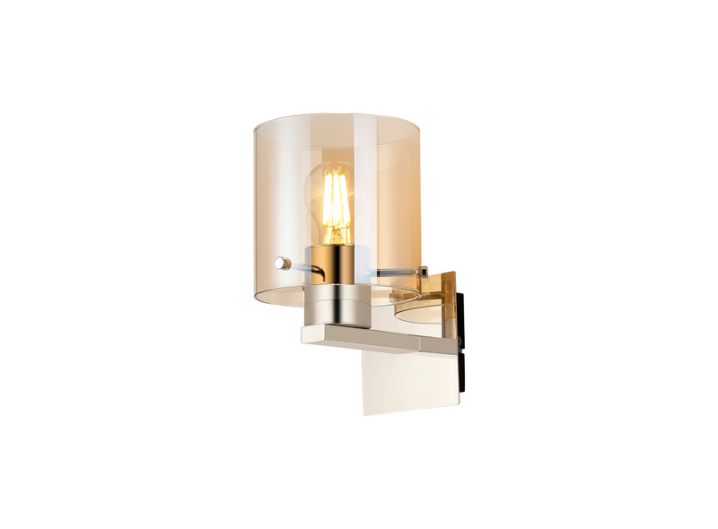 Load image into Gallery viewer, C-Lighting Bridge Single Switched Wall Lamp, 1 Light, E27, Polished Nickel/Black/Amber Glass - 61023
