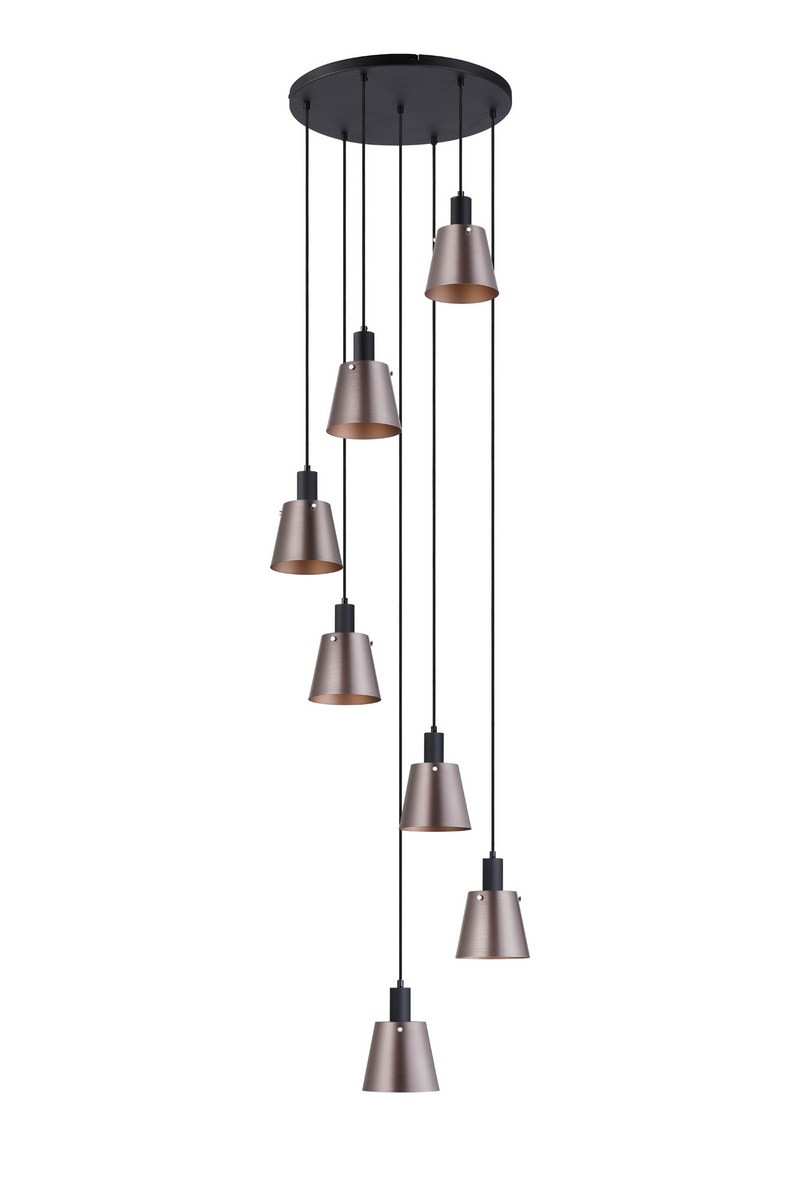 Load image into Gallery viewer, C-Lighting Hektor Round Pendant With 16cm x 14cm Shade, 7 Light E27, Sand Black/Brown/Copper Metal Shade - 60899
