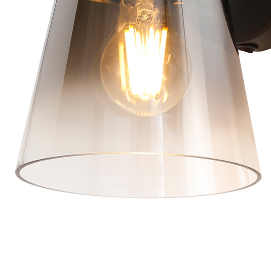 C-Lighting Hektor Wall Light Switched With 16cm x 14cm Shade, 1 Light E27, Sand Black/Smoke Faded Glass Shade - 60820