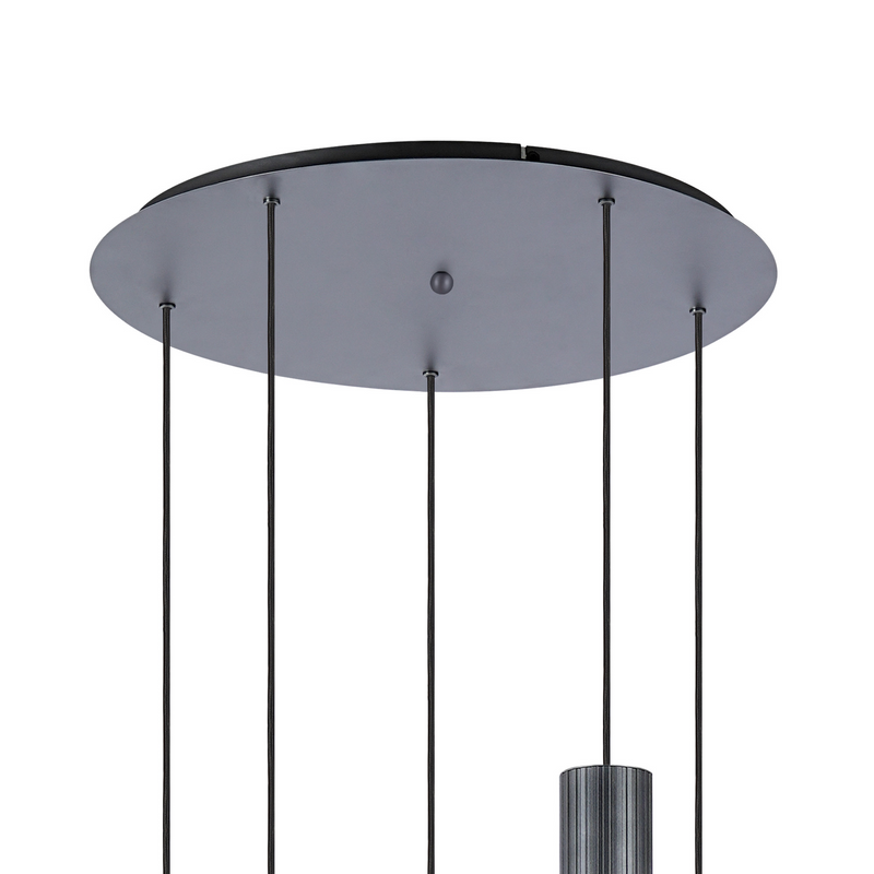 Load image into Gallery viewer, C-Lighting Bridge Ribbed Round Pendant, 5 Light Adjustable E27, Dark Grey/Smoke Wide Line Glass -
