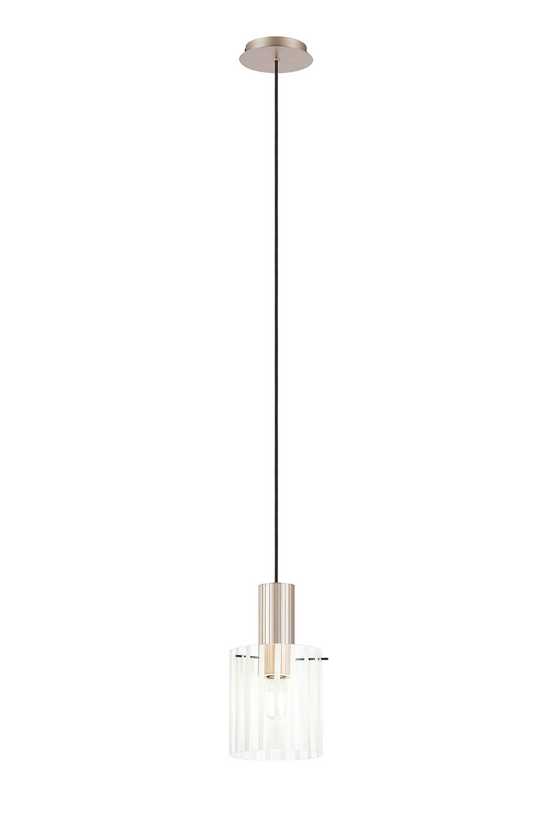 Load image into Gallery viewer, C-Lighting Bridge Ribbed Single Pendant, 1 Light Adjustable E27, Light Gold/Frosted Wide Line Glass -
