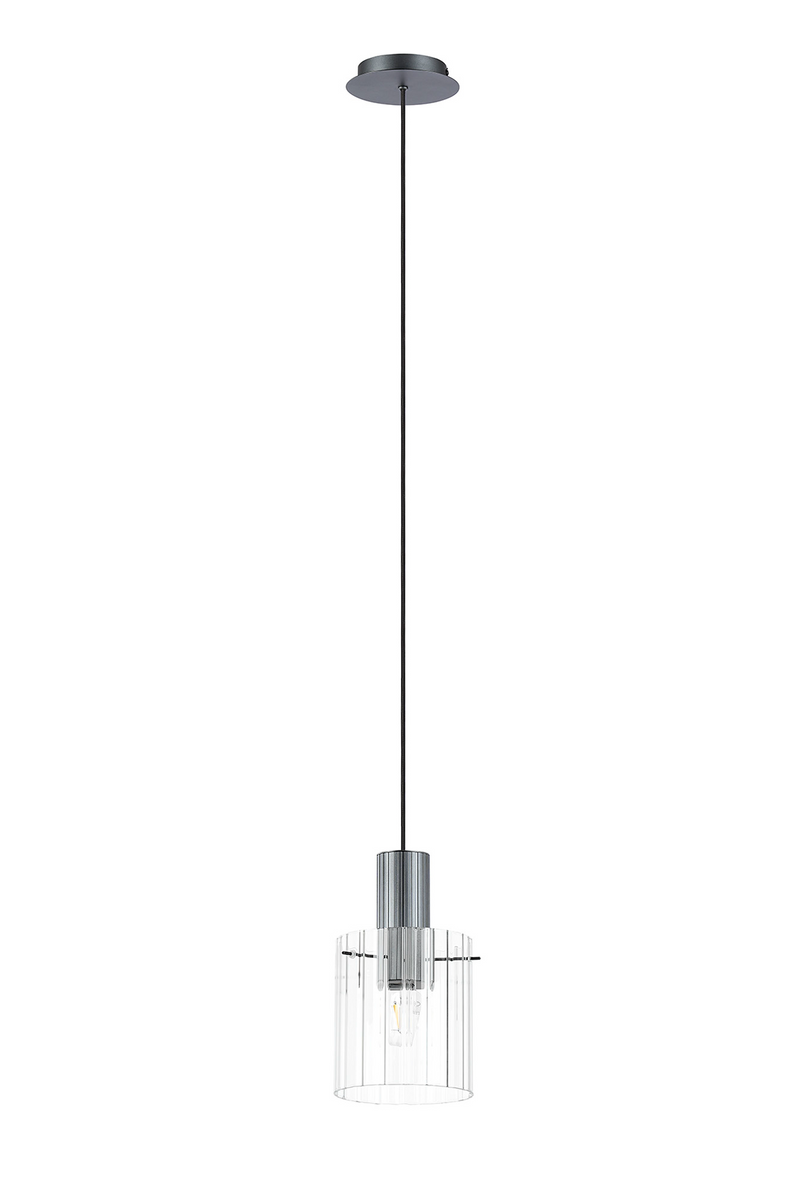 Load image into Gallery viewer, C-Lighting Bridge Ribbed Single Pendant, 1 Light Adjustable E27, Dark Grey/Clear Wide Line Glass -
