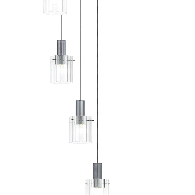 Load image into Gallery viewer, C-Lighting Bridge Ribbed Round Pendant, 9 Light Adjustable E27, Dark Grey/Clear Wide Line -
