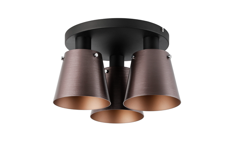 Load image into Gallery viewer, C-Lighting Hektor Round Ceiling Light With 16cm x 14cm Shade, 3 Light E27, Sand Black/Brown/Copper Metal Shade  - 60852
