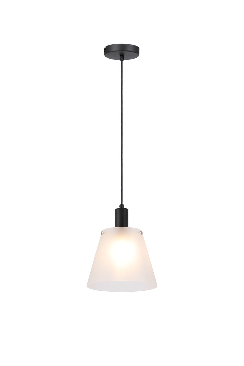 Load image into Gallery viewer, C-Lighting Hektor Single Pendant With 23cm x 18cm Shade, 1 Light E27, Sand Black/Frosted White Glass Shade  - 60869
