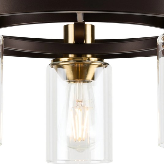 C-Lighting Moles 45cm Round Semi Flush Ceiling 3 Light E27, Brown Oxide/Gold Bronze With Clear Glass Shades - 60941
