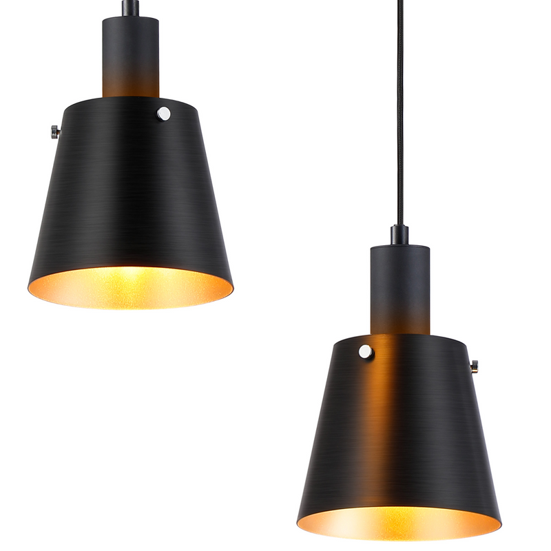 Load image into Gallery viewer, C-Lighting Hektor Linear Pendant With 16cm x 14cm Shade, 3 Light E27, Sand Black/Black/Gold Metal Shade - 60874
