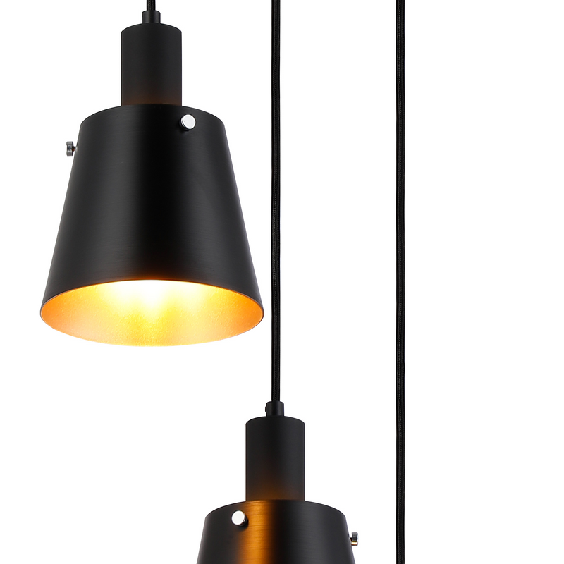 Load image into Gallery viewer, C-Lighting Hektor Round Pendant With 16cm x 14cm Shade, 3 Light E27, Sand Black/Black/Gold Metal Shade - 60886
